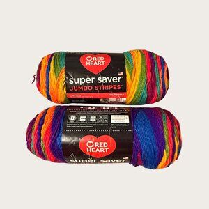 Lot of 2 Red Heart Super Saver Jumbo Stripes Yarn Favorite Stripe Lot 7730